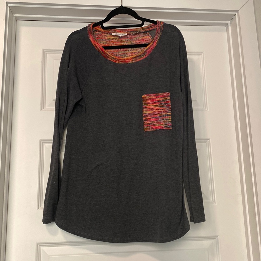 Grey Long Sleeve with Multicolored Pocket and Detailing